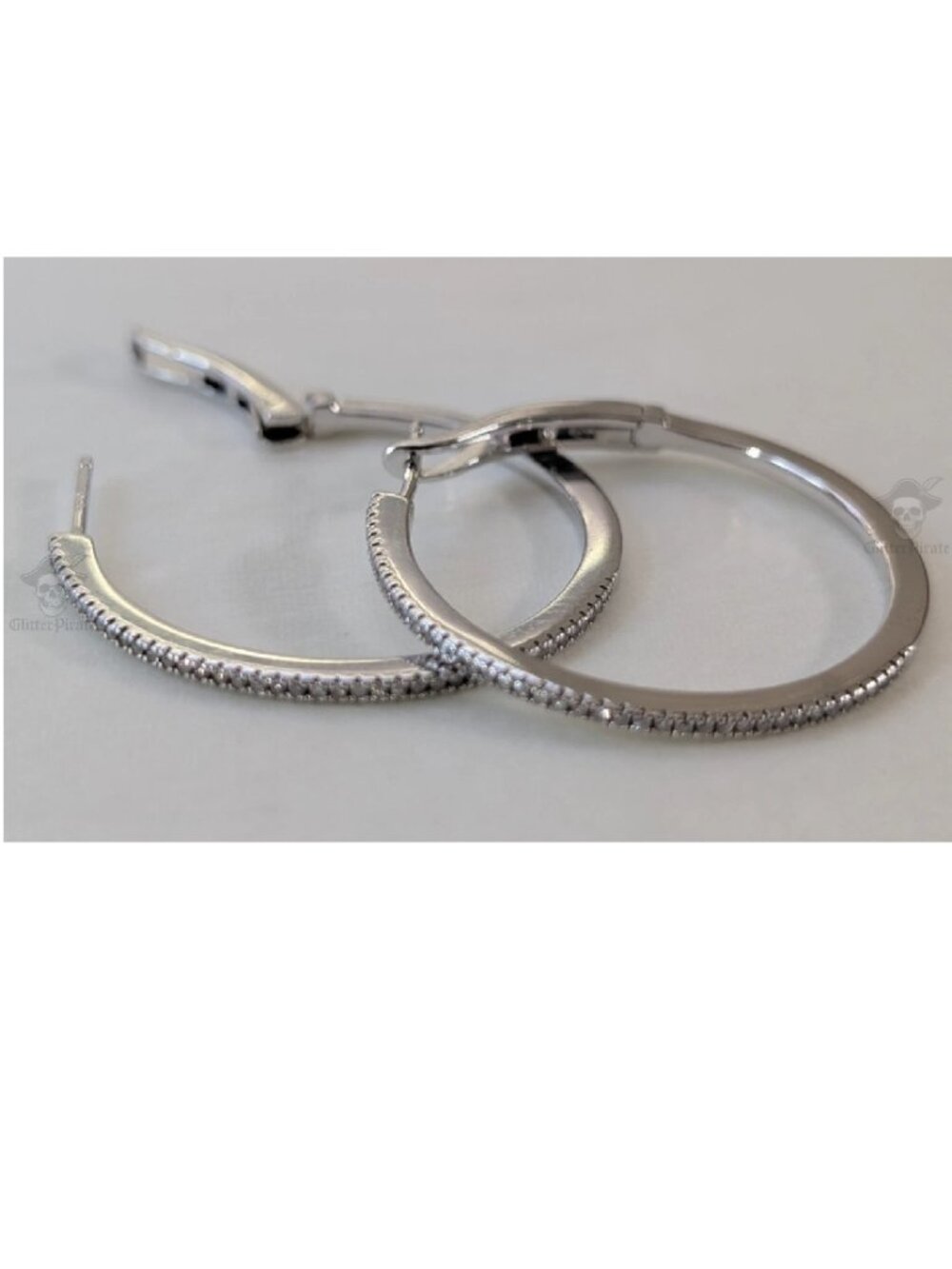 Sterling Silver Diamond Accent Hoop Earrings 1.3" Lever Back Hinged 7.3g 925